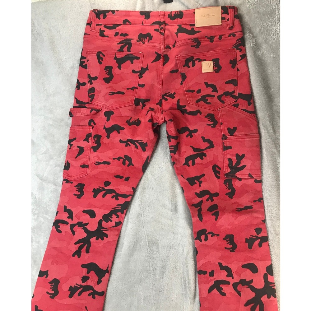 Valabasas Red Camo Carpenter Jeans Mens Flare Leg Raw Hem Streetwear Denim 35x39 - Picture 13 of 16